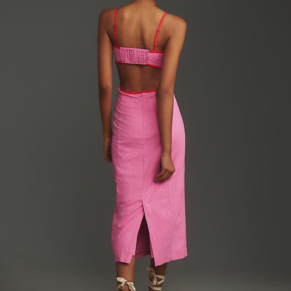 Anthropologie Pink Midi Dress with Red Accents - Dafni - Picture 3 of 13